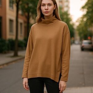 Anthropologie Womens Camel Long Sleeve Turtleneck Ribbed Hem Soft‎ Sweater Small